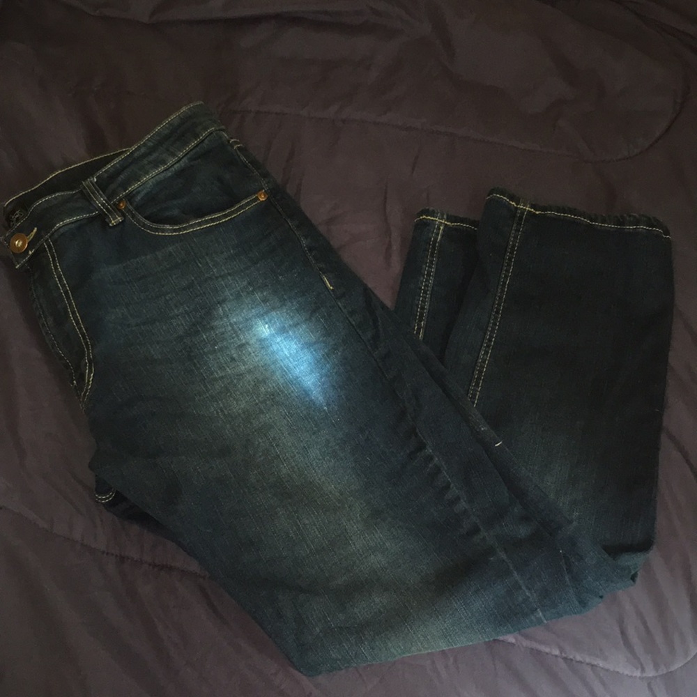 Dark Blue denim jeans.